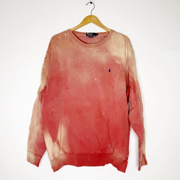 Polo Ralph Lauren Bleach Dye Crewneck Sweatshirt Size Large Grunge Distressed - Picture 1 of 6